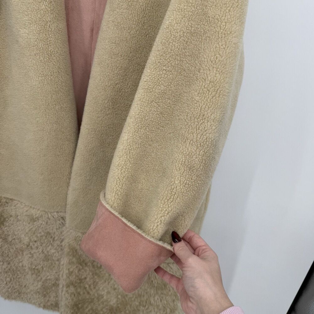 Zara Tan Faux Suede Teddy Sherpa Jacket Coat Oversized Size Large Pink - Picture 8 of 11